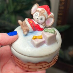 VTG Kitsch Homco Santa Anthropomorphic Christmas Mouse Figural Trinket Box